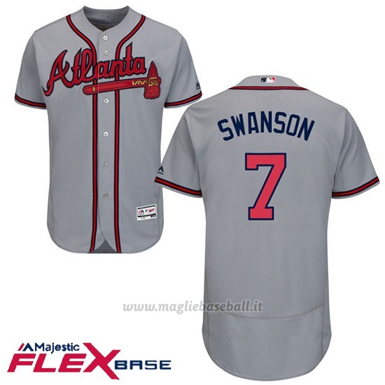 Maglia Baseball Uomo Atlanta Braves 7 Dansby Swanson Grigio Flex Base